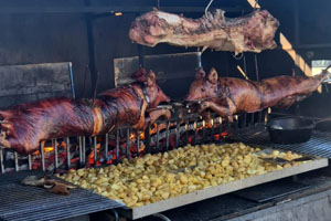 Tourne broche cochaon au feu de bois
